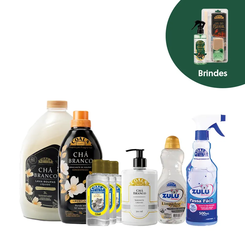 Os 9 produtos do Kit Coala Chá Branco, com difusor e home spray de brinde